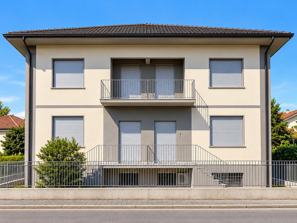 Villa bifamiliare con facciata rifatta e balcone centrale, Canegrate (MI)