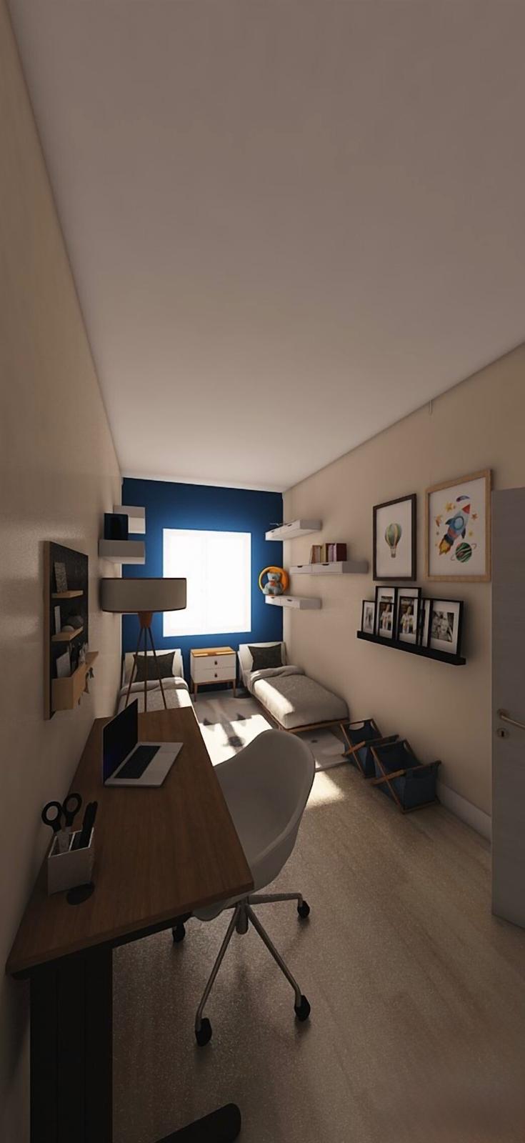 Render della zona giorno con cucina a vista, Residenza Cerro Maggiore